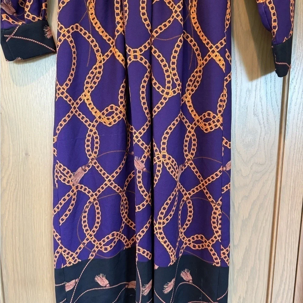 Neiman Marcus Vintage Dress Purple Chain Print V Neck Midi Dress / 2